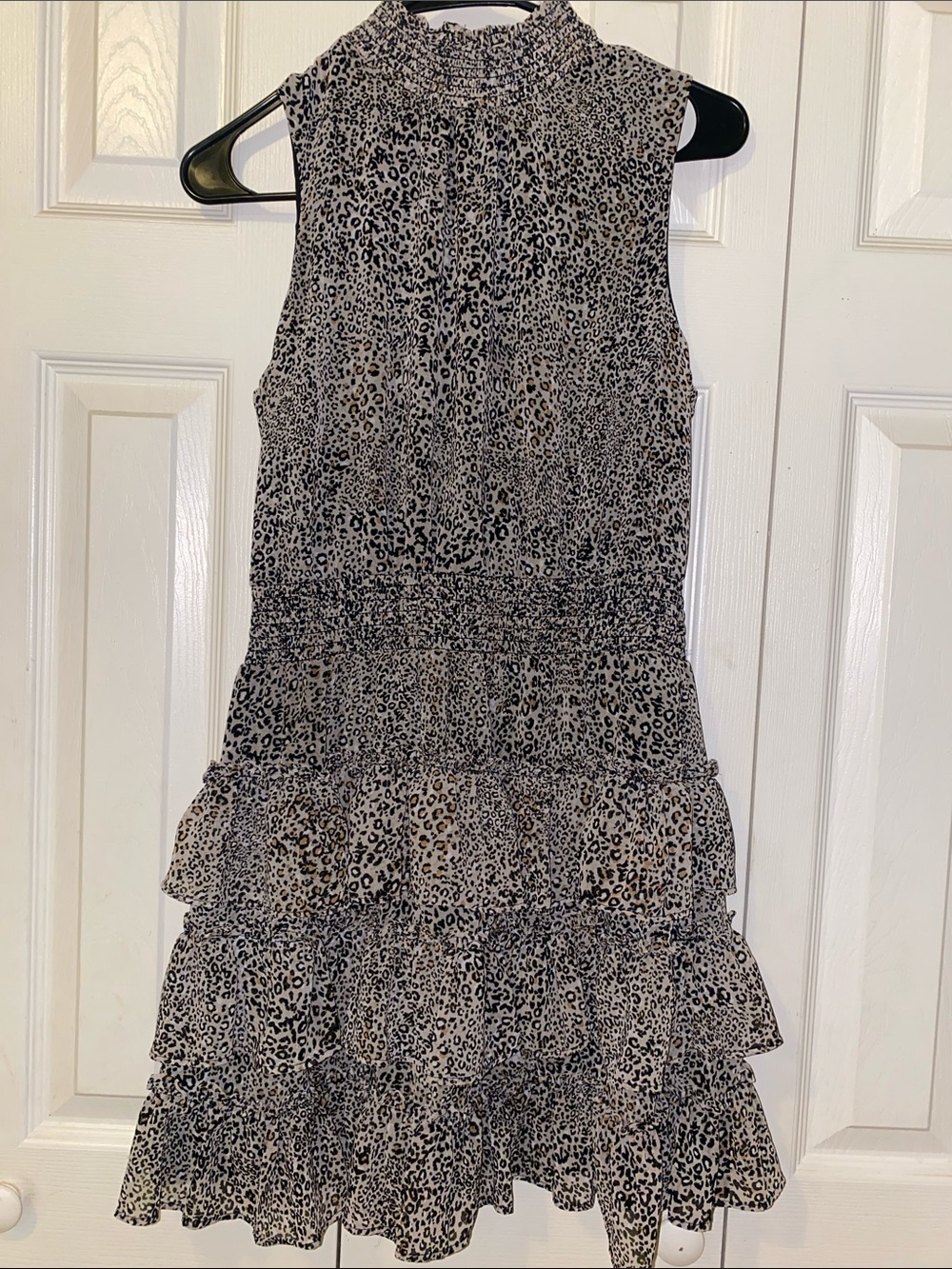 1.STATE Black & Tan Leopard Print Dress - Smocked Waist